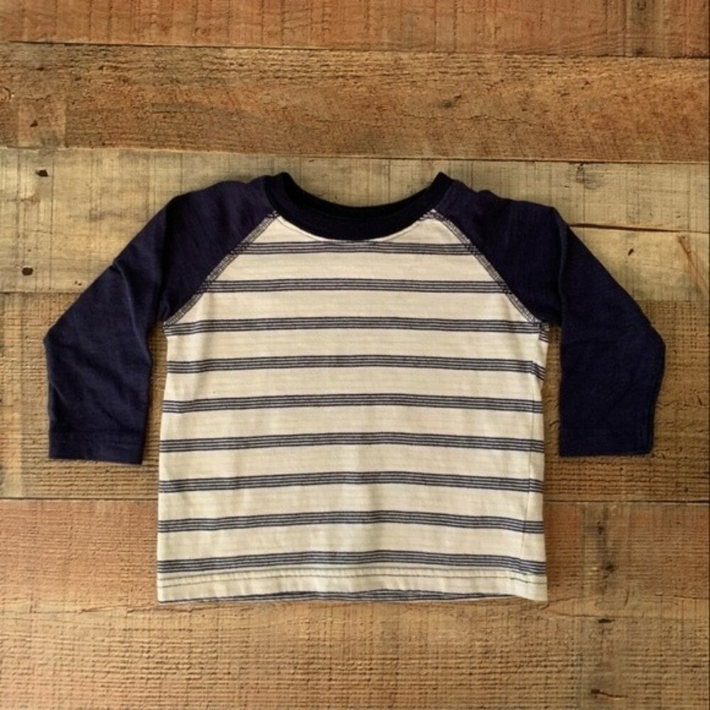 Peanut & Ollie baby boys navy blue green white striped reglan shirt -18M